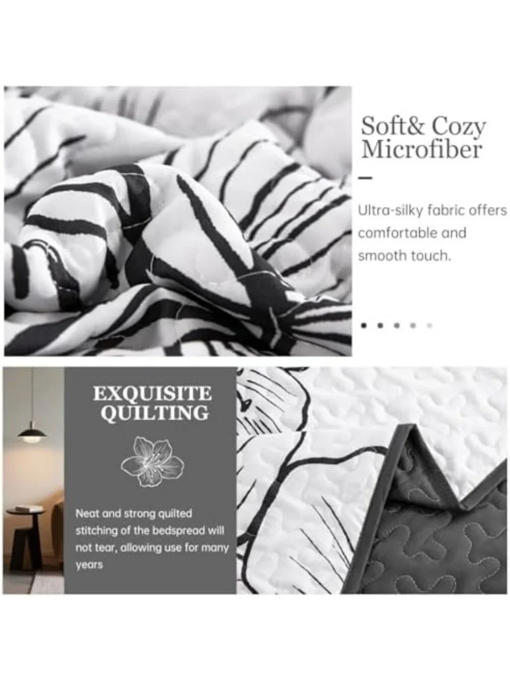 Boho Floral King Size Quilt Set - 3 Piece White Bedspread & Coverlet Bedding